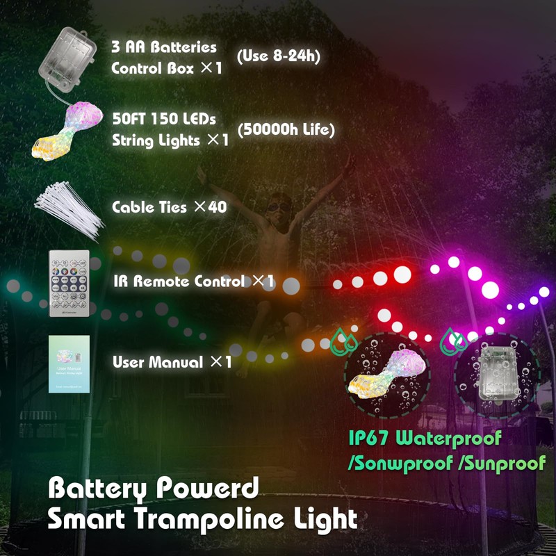 Neisouf 2 in 1 Battery Trampoline Lights