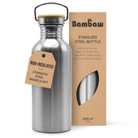 Bambaw Stainless Steel Water Bottles 32 oz, Non-insulated Single Wall Metal Water Bottle Stainless Steel, Reusable & Eco Friendly, Dishwasher Safe – Silver