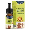Vitamin D3 K2 for Children in Drops - 500 IU Vitamin D3 per drop - Vegan Vitamin D3 from Lichen + 25µg Vitamin K - 10ml (10 months) - Vitamin D and K2 for children from 4 years - No additives
