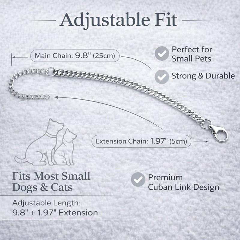 Cwyza Silver Cat Chain Collar with Removable Bell