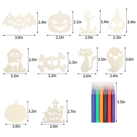 DERAYEE 20PCS Halloween Wooden Ornaments, Unfinished Wood Cutouts Kit Wooden Slices Hanging Crafts for Kids Halloween Decoration DIY Supplies