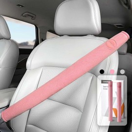 AMADAW 2025 Extra Long Seat Belt Cover Pad 2 Pack [No Neck Rubbing] [Protect Your Clothes] Premium Soft Suede for Ultimate Comfort Experience, Car Interior Accessories for All Vehicles, 17in Pink