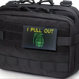 Gaugeusa I Pull Out Grenade Funny Military Tactical Morale Patch, Hook and Loop, 3x2 Inch