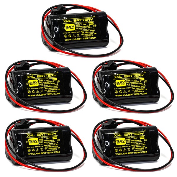 XML Battery (5 Pack) Unitech AA900MAH ELB-B001 Lithonia ELBB001 3.6v 900mAh Ni-CD Rechargeable Battery Pack Replacement for Exit Sign Emergency Light