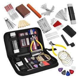 Comphic Replacement Accessories 72Pcs Guitar Tool Kit Repair Maintenance Tools String Action Ruler Guitar Bridge Pins Strings Picks with Carry Bag