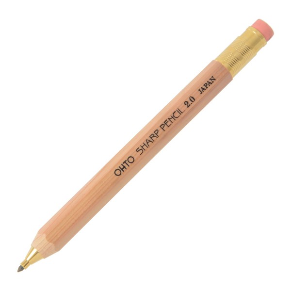 OHTO Mechanical Pencil Wood Sharp with Eraser 2.0, 2.0mm, Natural Wood Color Body (APS-680E-Natural)