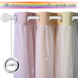 NICETOWN Nursery Curtains for Kids Bedroom, Star Cutout Girls Room Solid Room Darkening Blackout and Sheer Grommet Top Curtain Panel Rainbow Curtains for Baby Room Decor, 1 Pair, W52 x L72