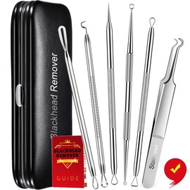 Antonki Antonki 6 Pack Blackhead Remover Tools, Blackhead Extractor, Pimple Popper Tool Kit for Whitehead, Acne, Zit, Comdone, Pores, Fat Granules, Blemishs on Nose, Face - with Organized Case