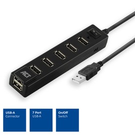 ACT USB Hub, Portable USB Distributor, USB Hub 7 Port, ON/OFF Switch for PC and Laptop - AC6215