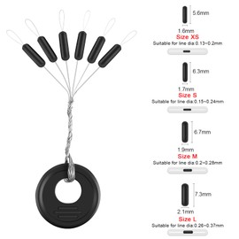 VIPMOON 600 Pieces Fishing Bobber Stopper, 6 in 1 Rubber Bobbers for Fishing Line, Small Black Cylinder Float Stop