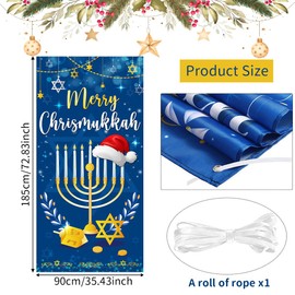 Hanukkah Decorations Happy Hanukkah Merry Christmas Door Cover Banner for Front Porch, Chanukkah Xmas Backdrop for Home Office Classroom Christmukkah Party Hanging Decor Supplies