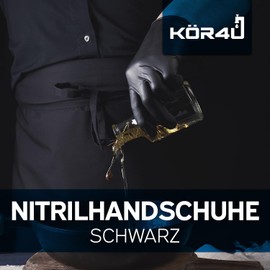kör4u Nitrile Gloves, Black, L, Pack of 100, Powder-Free, Latex-Free, Extra Strong, Disposable Gloves, Food Gloves
