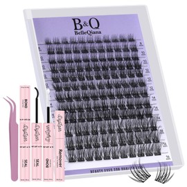 BelleQiana Silk Air Individual Eyelashes​Feather-Light Ultra-Soft Band Lashes, DIY Cluster Lashes Kit with Lash Bond & Seal and Remover,144 Pcs 0.05mm eyelashes individual kit at Home(Silk Air 03)