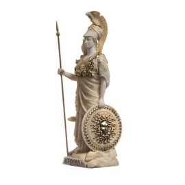 BeautifulGreekStatues Athena With Owl Medusa Holding Shield Greek Goddess Alabaster Statue Gold 6.69"