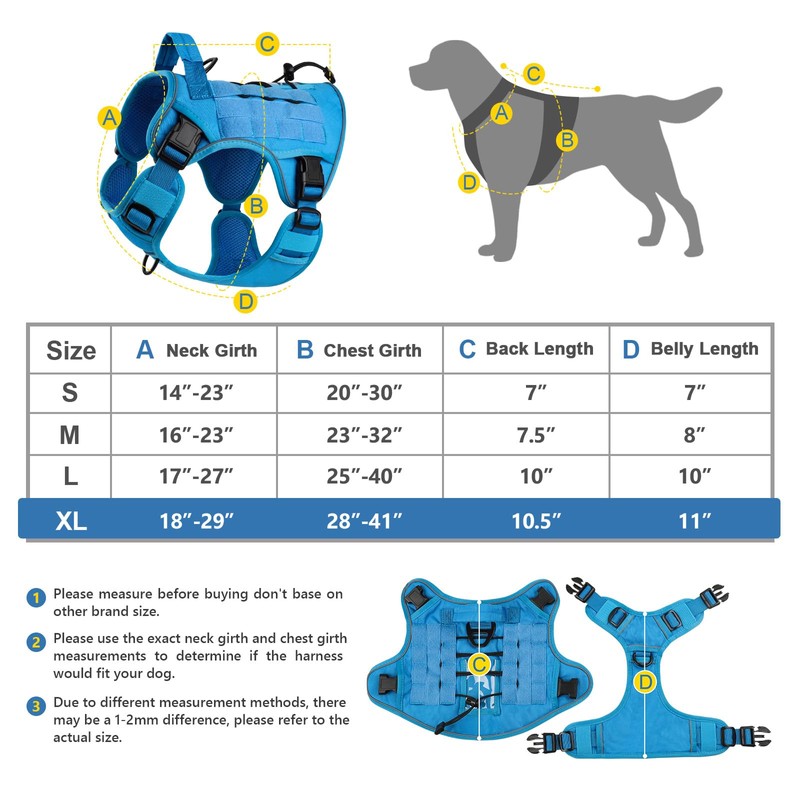 WINGOIN Blue Tactical Dog Harness for Large Dogs No Pull