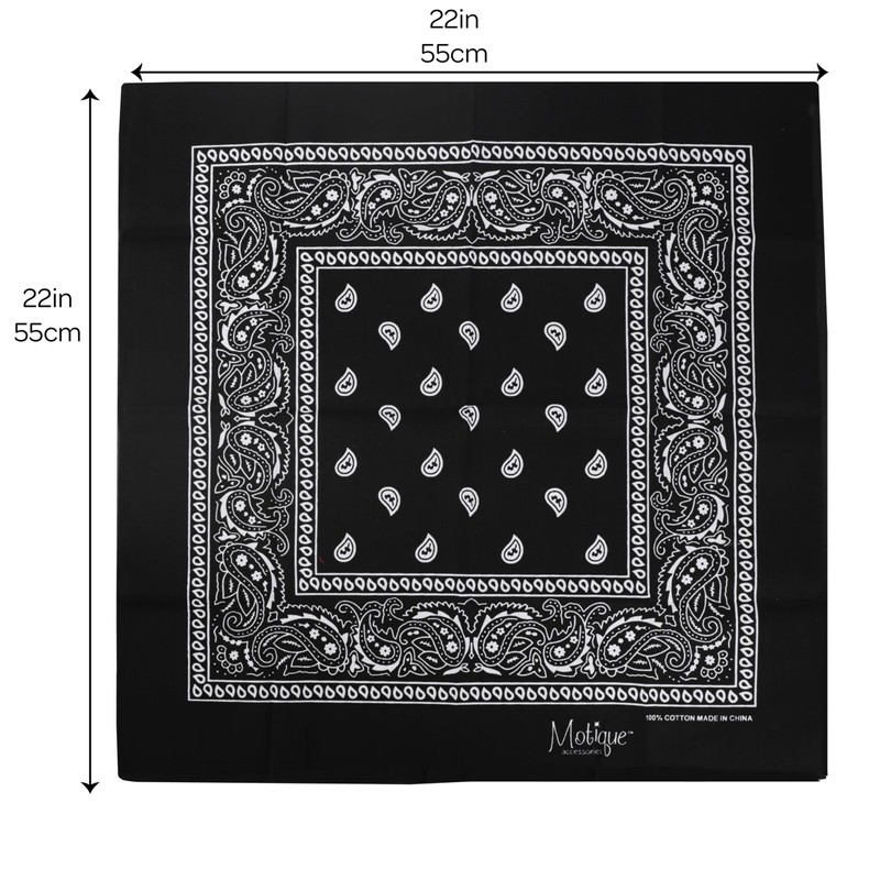 Motique Accessories 22 Inch Cotton Paisley Bandana - Black