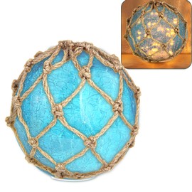 5.91" Blue Glass Fishing Float Night Light,Cracked Glass Ball, Battery Powered Nautical Coastal Decor Beach Bathroom Decor (Blue)