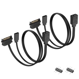 GINTOOYUN 2 Pcs 15 Pin SATA to RGB Fan Power Cable 22AWG 15 Pin SATA Male+2 Pin Restart Button Male to 3 Pin RGB Female RGB Fan Power Cable for Chassis Fan, RGB Light Strip,RGB Fan,etc(12.72 Inch)