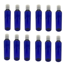 4 oz Blue Cosmo Plastic Bottles -12 Pack Empty Bottle Refillable - BPA Free - Essential Oils - Aromatherapy | White Press Down Disc Cap - Made in the USA - by Natural Farms…