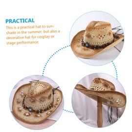 Baluue Classic Straw Braided Cowboy Hat for Men Women Vintage Western Style Sun Hat for Outdoor Festivals Parties Leisure Travel Comfortable Fashionable Design Khaki