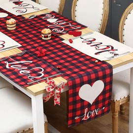 7 Pieces Valentine's Day Table Runner Placemats Decorations for Dining Table Vintage Farmhouse Holiday Table Mat Set for Valentine's Day (Love Style)