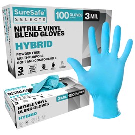[100 Pack] SURESAFE Latex Free Disposable Gloves, Vinyl and Nitrile Blend 3 Mil Gloves, Cooking Gloves, Mechanics Gloves, Kitchen Gloves, Working Gloves, Nitrile Gloves Large
