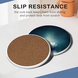 Water Lily Set of 6 Coasters Absorbent Ceramic Drink Mats with Cork Base & Metal Holder, Spill Protectors for Mugs/Cups, Cheerful Home/Bar Decor