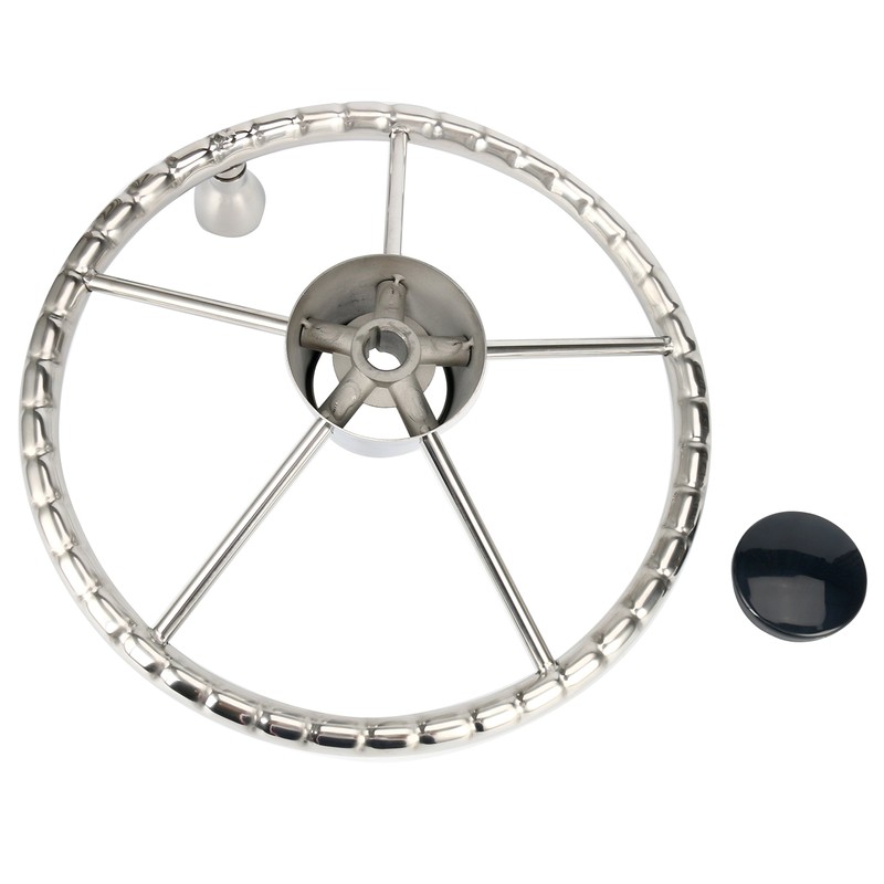 Amarine Made 5-Spoke 13-1/2 Inch Destroyer Style Stainless Boat Steering