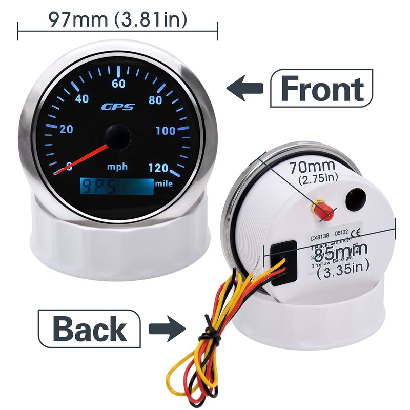 ARTILAURA GPS Speedometer 85mm 3-3/8" 7 Color 120MPH Gauge with