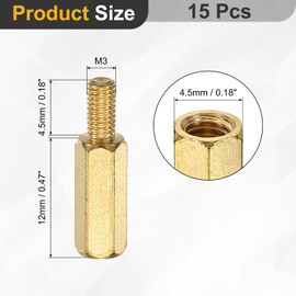 sourcing map 15Pcs Male to Female Thread Spacer Screws, M3 x 12mm + 6mm Brass Hex Standoff Screws PCB Motherboard for Drone Quadcopter, Computer and Circuit Board