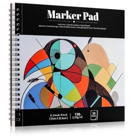 50 Sheets Marker Paper Pad, 8.3√ó8.9 Inch Bleedproof Art Sketch Pad, 73lb/120gsm Drawing Paper Spiral Sketch Book, Painting Coloring Alcohol Marker Paper for Beginners, Artists, Ideal Gift