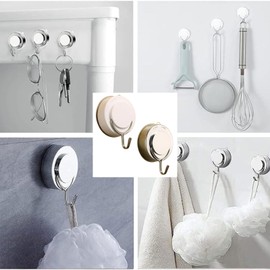 Boxonly Suction Cup Hooks - Chrome Twist Suction Hangers with Metal Hooks, Heavy Duty, Removable & Reusable for Kitchen, Bathroom, Shower, Glass & Wreaths - 2 Pcs