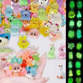 BeoTnp 70 Pcs Little Resin Animals, Mini Luminous Resin Animals, Miniature Little Small Animal, For The Decoration Of Miniature Landscape Fairy Garden Dollhouse(Random Color)
