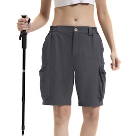 NATUVENIX Stretch Women's Hiking Shorts Quick Dry Cargo Casual Shorts Women Lightweight Travel Golf Shorts Grey