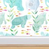 Commercial Grade Wallpaper Swatch - Manatees Small Scale Turquoise Baby