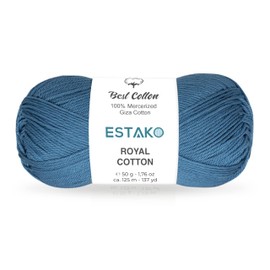 Estako Royal Cotton, 100% Mercerized Giza Cotton Yarn, Soft, Super Fino 1 for Crochet and Knitting 1.76 Oz (50g) / 137 Yrds (125m) (5079 - Denim Blue)