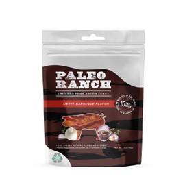 PALEO RANCH Uncured Bacon Jerky, All Natural, No Added Hormones, No Preservatives, 1.5-oz. Pouches, 8-Pack (Sweet BBQ)