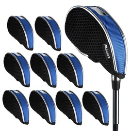 Andux Mesh Golf Iron Club Head Covers Clear Window Left and Right Handed 10pack (Black/Blue)