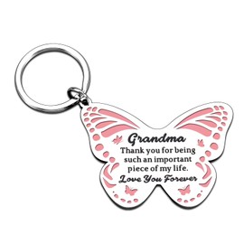 Butterfly Gifts for Grandma Grammy Nana, Stocking Stuffers for Grandmom from Granddaughter Grandson, Butterfly-shape Keychain, Birthday Valentines Mothers Day Gifts for Grandma Grandmother New Grandma