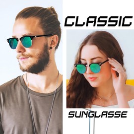 Joopin Green Mirrored Sunglasses for Women Men Polarized, UV Protection Womens Shades Mens Sunglasses Retro Classic Semi Rimless Frame Ladies Sun Glasses