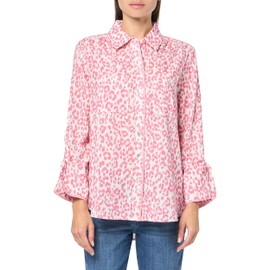 Tru Luxe Jeans Women's Leopard Print Button Up with Drawstring Sleeve, Pink-T24296BM