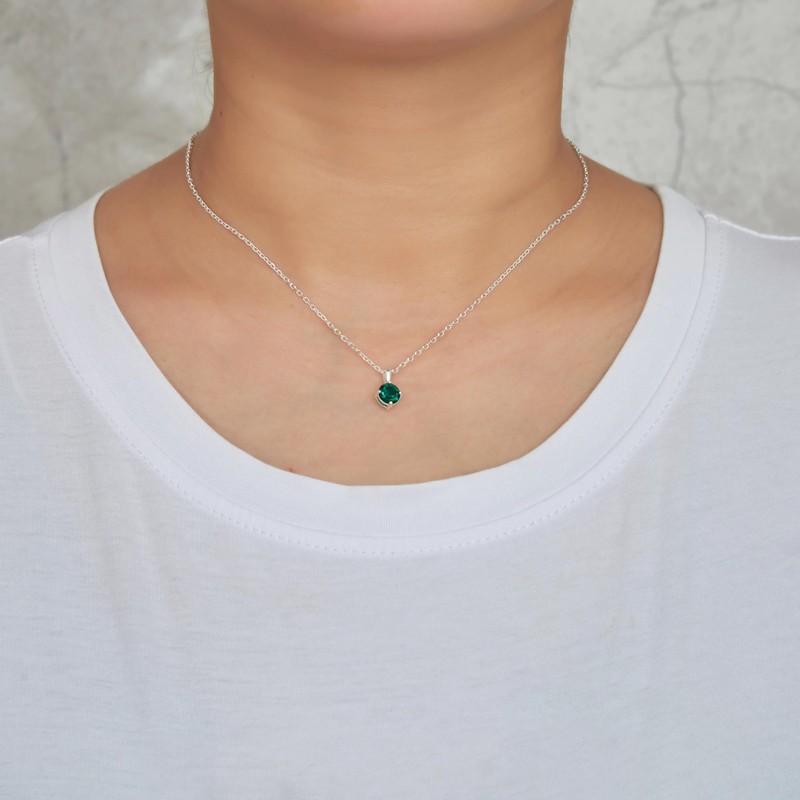 Philip Jones Sterling Silver May (Emerald) Birthstone Necklace Created with