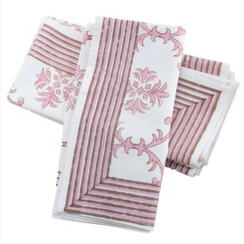 Trellis 100% Cotton Set of 6 Table Napkins for Dining Table Kitchen Wedding Everyday Use Dinner Parties (20x20 inch, Pink, Hand Block Printed)