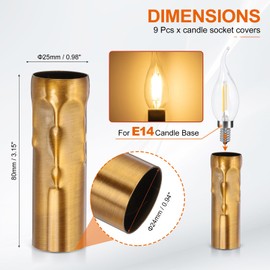 PATIKIL 3.15 Tall Candle Covers Sleeves, 9 Pcs Metal E14 Chandelier Socket Sleeves with Dripping Candelabra Base Accessories Bulb Light Base Holder for Lighting Lamps DIY, Gold Bronze