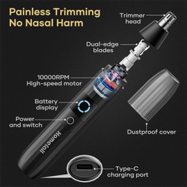 HOMETALL HOMETALL Rechargeable Nose Hair Trimmer for Men Women, Professional Painless Ear Eyebrow & Facial Hair Trimmer - 10,000 RPM Powerful Motor with Dual-Edge Blades, Wet/Dry, Easy to Clean