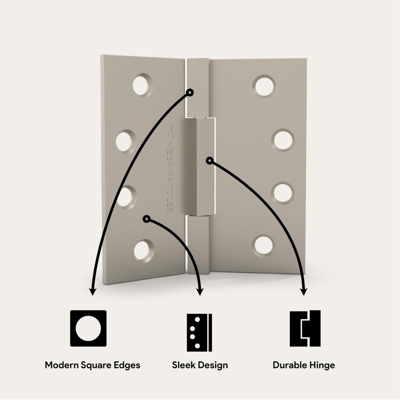 MEGA HANDLES - Square Barrel Hinges with Square Corners, Stainless