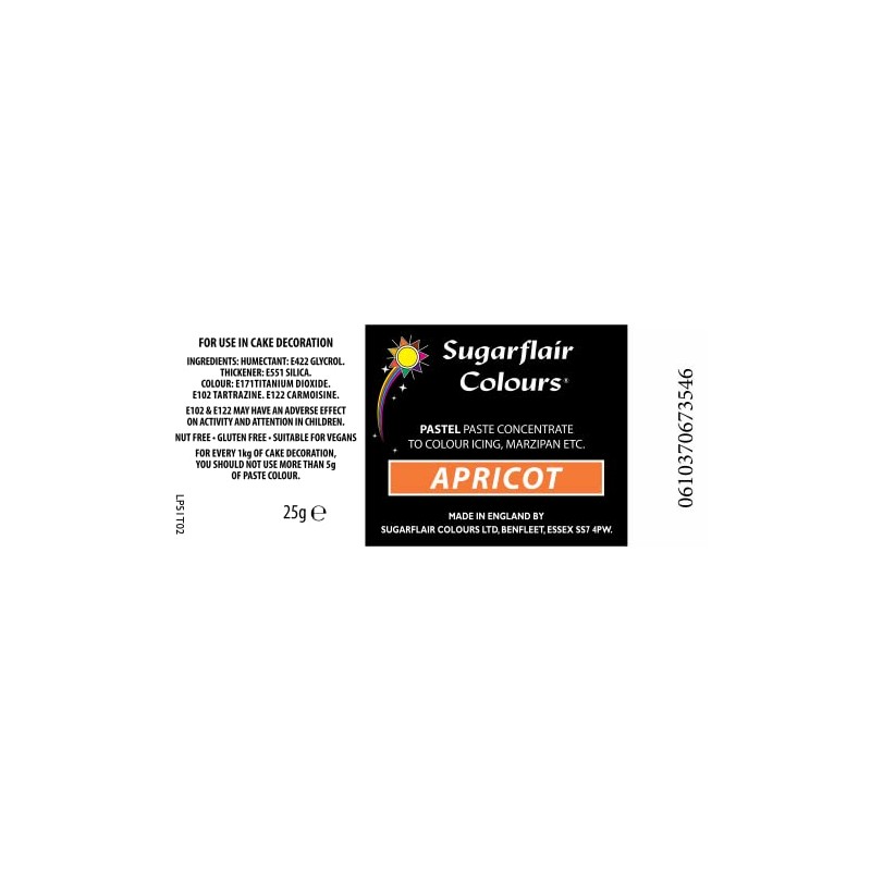 Sugarflair APRICOT Orange Pastel Paste Gel Edible Food Icing Colouring