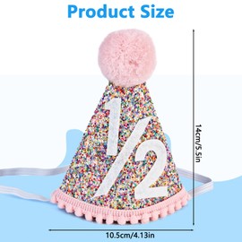 Fidqiog 1/2 Birthday Baby Girl Hat, Glitter Pink Party Hats for 6 Month Birthday Decoration, Cute Crown for Party Decorations