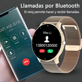 Reloj Inteligente Mujere Hombre Deportivo Llamada Bluetooth Color De La Correa Gold