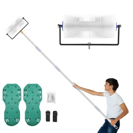 Spike Roller for Self Leveling Cement, 9 Inch Heavy-Duty Screed Spiked Roller with 34-77'' Adjustable Extension Pole – Complete Concrete Tool Kit w/Spike Shoes for Epoxy Flooring & Cement Leveling